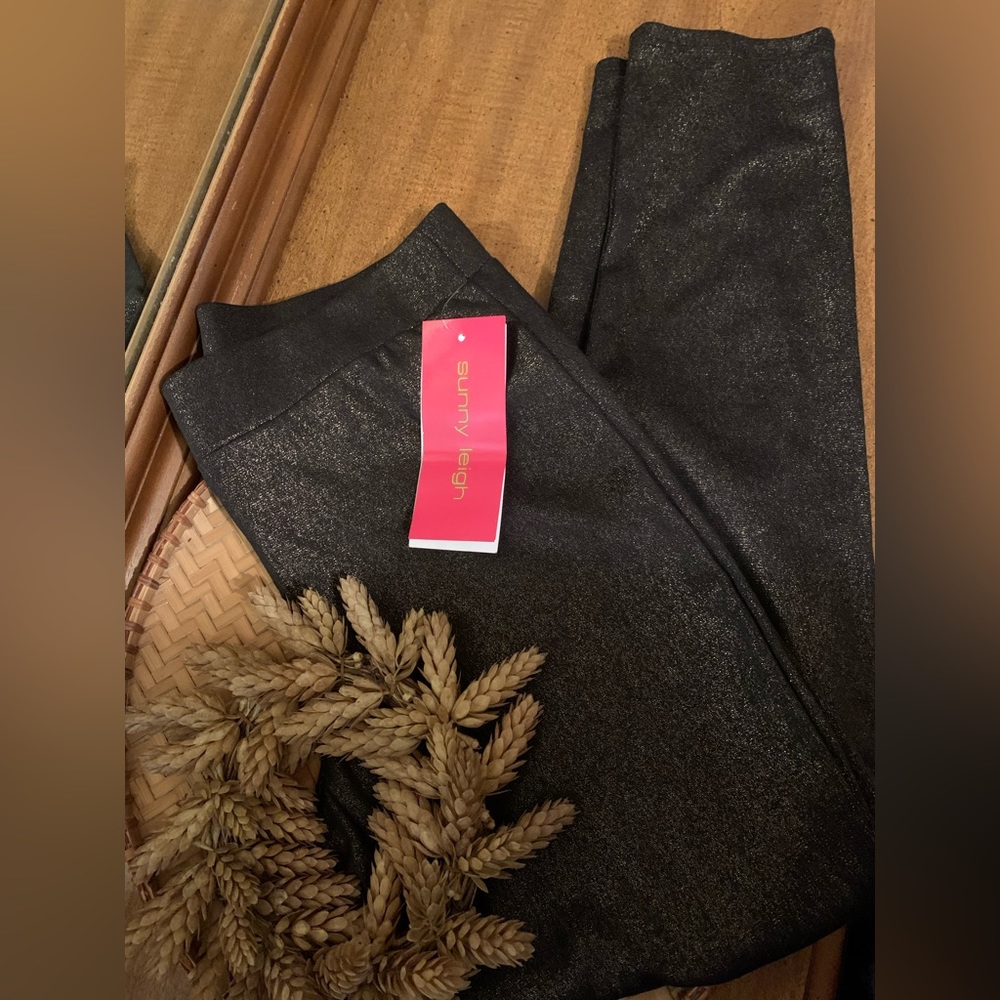 Sunny Leigh black and gold shimmer Womens Leggings NWT